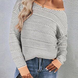 Womens Sweater Long Sleeve Off The Shoulder Pullover Tops Hollow Out Crochet